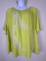 Maggie Barnes For Catherine Blouse Womens Plus Size 3X Chartreuse Leaf Stretch - £16.25 GBP