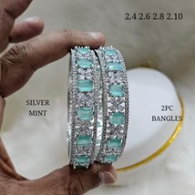 Indian Silver plated CZ Kada Bangle Bracelet Size 2.10 2.8 2.6 Blue Jewelry Set - £67.61 GBP