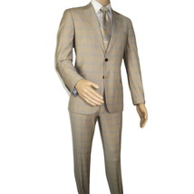 Men Suit BERLUSCONI Turkey Italian Wool 180's Glenn Plaid K167-07 Beige Blue image 2