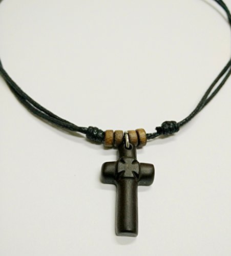 Two Sided Christian Orthodox Greek Religious Pendant Necklace with Wood Cross...