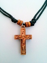 Christian Orthodox Greek Religious Pendant Necklace with Wood Cross / 6 - $12.77