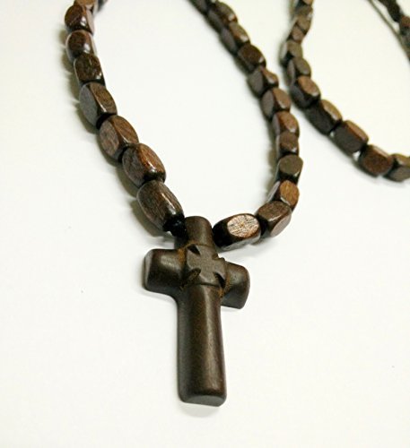 Two Sided Christian Orthodox Greek Religious Pendant Necklace with Wood Cross...