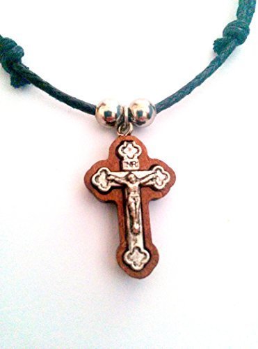 Christian Orthodox Greek Religious Pendant Necklace with Wood Cross / 3