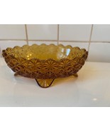 Vintage Amber/Gold Oval LE Smith Footed Daisy Button Oval 6 1/2&quot; Bowl - $19.80
