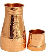 Copper Bedroom Jar Hammered Bottle Carafe Inbuilt Drinking Tumbler Glass... - £21.09 GBP
