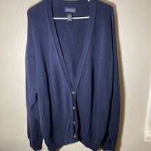 Vtg Lands End Cardigan Grandpa Drifter Sweater Cotton Navy Blue Men’s XL Flaws - £7.58 GBP