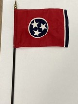 New Tennessee State Mini Desk Flag - Black Wood Stick Gold Top 4” X 6” - £6.41 GBP