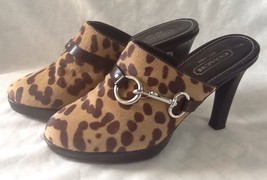 New Authentic Coach Karsen Shoes Clogs Leopard Pony Hair Leather Size 5.5MB  - £98.07 GBP