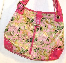 Pink Faux Patent Trim w/Florals Rhinestone Studded Satchel/Shoulder Bag - £9.66 GBP