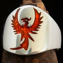 Nicely crafted Mens Ring Ancient Phoenix Bird Sterling Silver Orange - £43.15 GBP