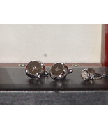 Pre-Owned Round Silver Tone Diamond Cut &amp; Rhinestone Cufflinks   - £7.07 GBP