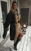 Designer Full length Black leather &amp; Island fox Fur Coat jacket Stroller M 2-10 - £466.12 GBP