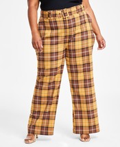 Nina Parker Plus Size High-Rise Plaid Wide Brown Plaid 16W - $24.60