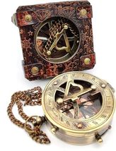 Handmade Brass Sundial Compass Steampunk Marine Pocket Watch with Leathe... - $35.00