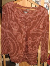 Womens L Elaris Brown Bronze Beaded Cardigan &amp; Tank Top Sweater Twin Set - £14.80 GBP