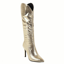 Sequined Women&#39;s Knee High Boots Sexy Gold Silver Pink Western Boots Female Larg - £63.32 GBP