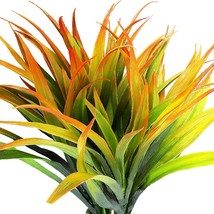 Clong 4Pcs Artificial Fake Grass Plants Faux Fake Grasses, Orange And Green - £33.48 GBP