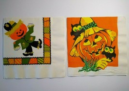 Halloween Vintage Crepe Paper Napkins Scarecrows Owl Crow Pumpkin Head Lot Of 2 - £9.32 GBP