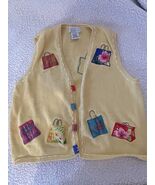 Women&#39;s Mandal Bay SHOP TIL YOU DROP Yellow Sweater Vest SZ Medium Embro... - €13,73 EUR