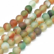 10 Peacock Agate Gemstone Beads Striped 6mm Frosted Green Brown White Set - £3.13 GBP