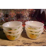 6 FIRE KING GAY FAD CUSTARD DESSERT BOWLS;MILK GLASS;HAND PAINTED;SCALLO... - £19.65 GBP