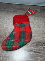 (1) December Home Mini Stocking, Red and Green Plaid. Gift cards Holder - £12.50 GBP