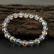 Aura Quartz Gemstone 8 mm Beads Stretch with Chakra Bracelet CSB-88 - £8.12 GBP