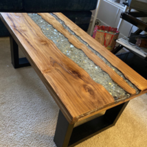 New Rustic Unique Vintage Wooden Teak Mango Wood Resin Living Room Coffe... - $382.18