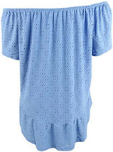 NY Collection Womens Plus Size Eyelet Off-The-Shoulder Top Color Blue Size 2X - £26.65 GBP