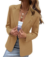 Khaki Womens Long Sleeve Solid Blazer Slim Coat Tops - £16.98 GBP