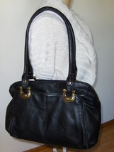 B. Makowsky Black Satchel Pebble Grain Leather Purse Shoulder Bag Tote - £47.79 GBP