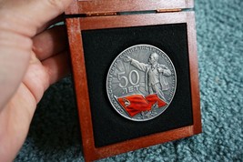 LENIN 925 SILVER TABLE MEDAL 50 YEARS OF USSR IN WOOD BROWN BOX EXCELLEN... - £306.67 GBP