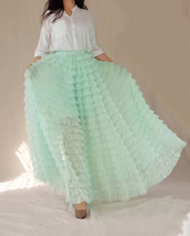 Mint Green Tiered Tulle Skirt Women Custom Plus Size Maxi Tulle Skirt image 4