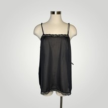 Vintage Black Sheer Camisole Teddy Top Tie Adjustable Spaghetti Strap L105 - £22.37 GBP