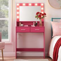 Rose Pink Vanity Desk with Mirror, Lights &amp; Storage Drawer for Bedroom. - $119.99