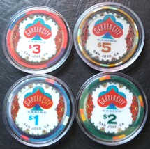 (1) Garden City Casino Chip Sample Set - San Jose, California - 4 Chips - £23.55 GBP