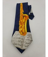 Steven Harris Blue Saxophone and Music Notes Print Classic Style Neck Tie  - $12.97 CAD