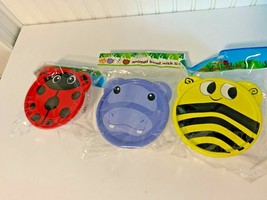 New animal Bowl With Lid 3 Pc Set Plastic Ladybug Bumblebee Hippo - £7.74 GBP
