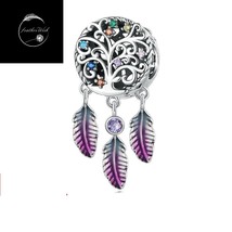 Genuine Sterling Silver 925 Dreamcatcher Tree Of Life Love Rainbow Bead Charm - £16.48 GBP