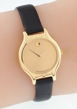 18k Yellow Gold Movado Watch w/ Black Leather Band Nice - £1,434.42 GBP