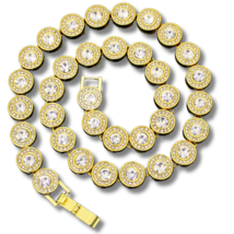 Mens Circle 13mm Iced Round Rhinestone Link 14k Gold Plated 7&quot;-30&quot; Necklace - £7.60 GBP+