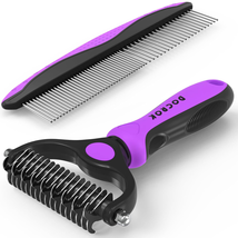 Pet Grooming Brush and Metal Comb Combo - Undercoat Rake for Dematting and Deshe - $13.54