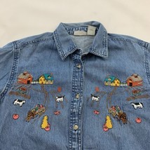 Cabin Creek Womens Embroidered Denim Shirt Size S Farm Animals Country Cows - £19.78 GBP