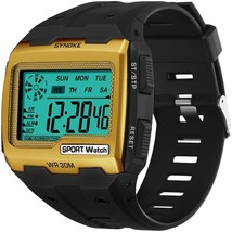 SYNOKE Men&#39;s Watches Sport Waterproof Large Square Dial Multi-function Alarm Dig - £22.31 GBP
