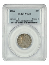 1886 5C PCGS VF30 - $509.25
