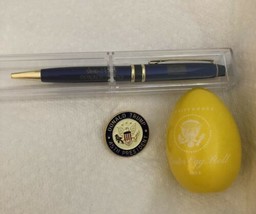 3 Trump = 2018 Easter Egg Yellow Signed + White House Pres Blue Pen &amp; Pin Eagle - £22.58 GBP