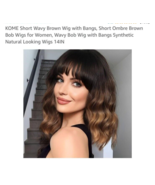 KOME Brown Long Wavy Synthetic Wig for Women,Highlight Middle Part Curly... - $24.39 CAD