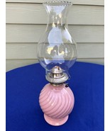 Kaadan Ltd, pink swirl kerosene lamp, bulbous chimney w crimped top, exc... - $41.66 CAD