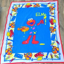 Vintage Sesame Street Elmo Blanket painter artist kids baby lovey fleece toddler - £30.46 GBP