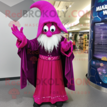 Magenta Wizard mascot costume character dressed with a Evening Gown and Mittens - £1,098.10 GBP